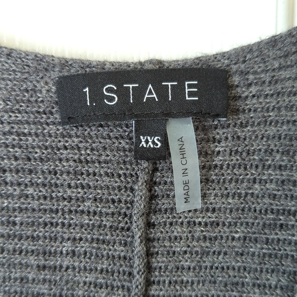 1. State Lightweight Ribbed Knit Long Balloon Sleeve V-neck Sweater Gray XXS - Picture 6 of 12